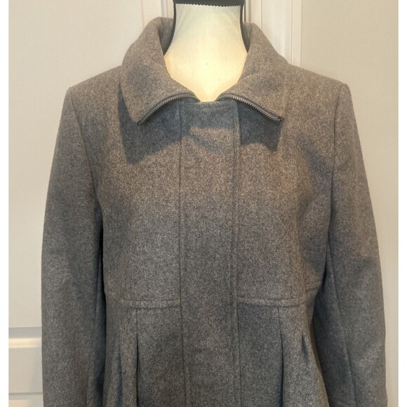 Women’s DKNY Gray Wool Blend Babydoll Peacoat Fully Lined Size 12 Petite MINT - Picture 2 of 10
